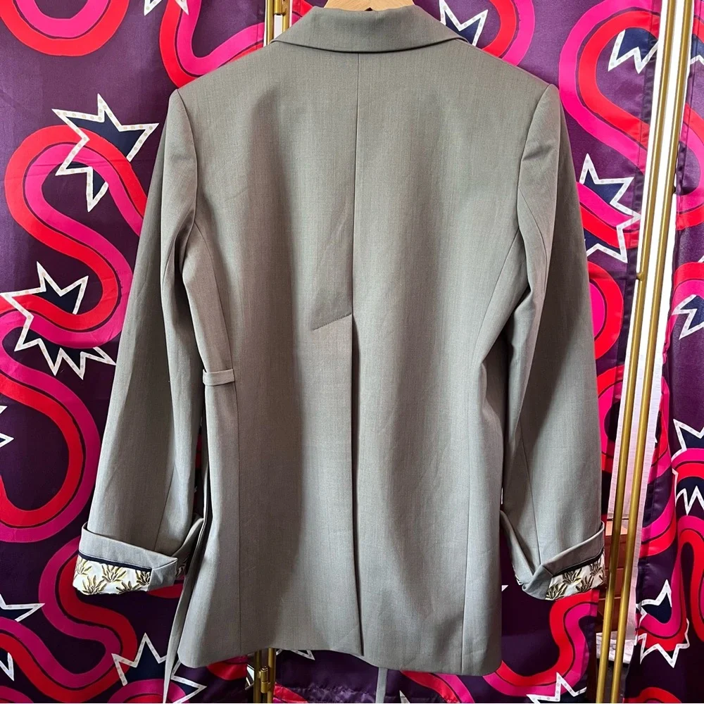 Chloe Wool Twill Jacket Side Tie Blazer Grey France Embroidered Belted Belt Rare - Picture 11 of 15